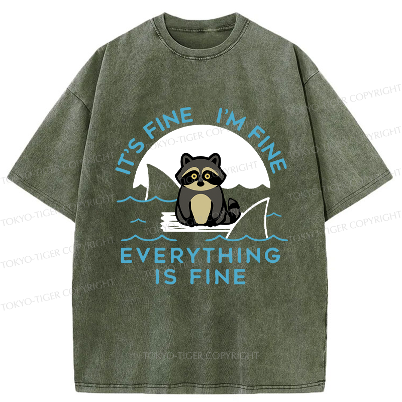 Tokyo-Tiger Raccoons In Danger Funny Washed T-Shirt