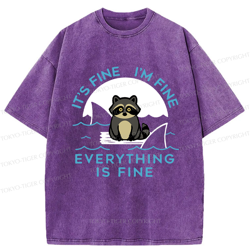 Tokyo-Tiger Raccoons In Danger Funny Washed T-Shirt