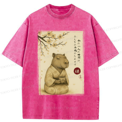Tokyo-Tiger Japanese Zen Capybara Chado Poster Washed T-Shirt