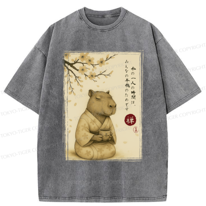 Tokyo-Tiger Japanese Zen Capybara Chado Poster Washed T-Shirt