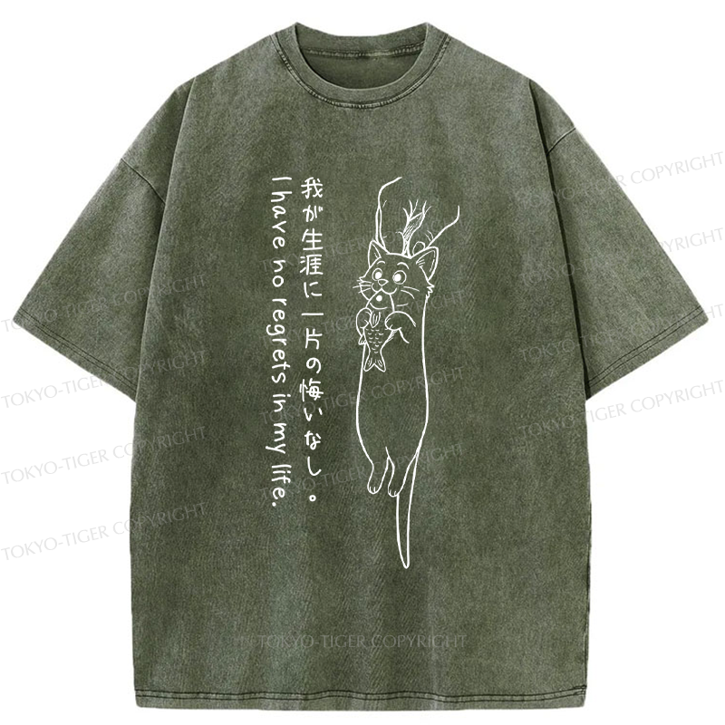Tokyo-Tiger Funny Cat eat fish meme Washed T-Shirt