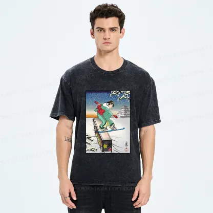 Tokyo-Tiger Skiing Geisha Washed T-Shirt