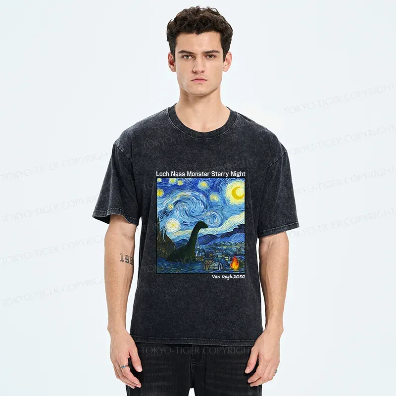 Tokyo-Tiger Loch Ness Monster Under The Stars Washed T-Shirt