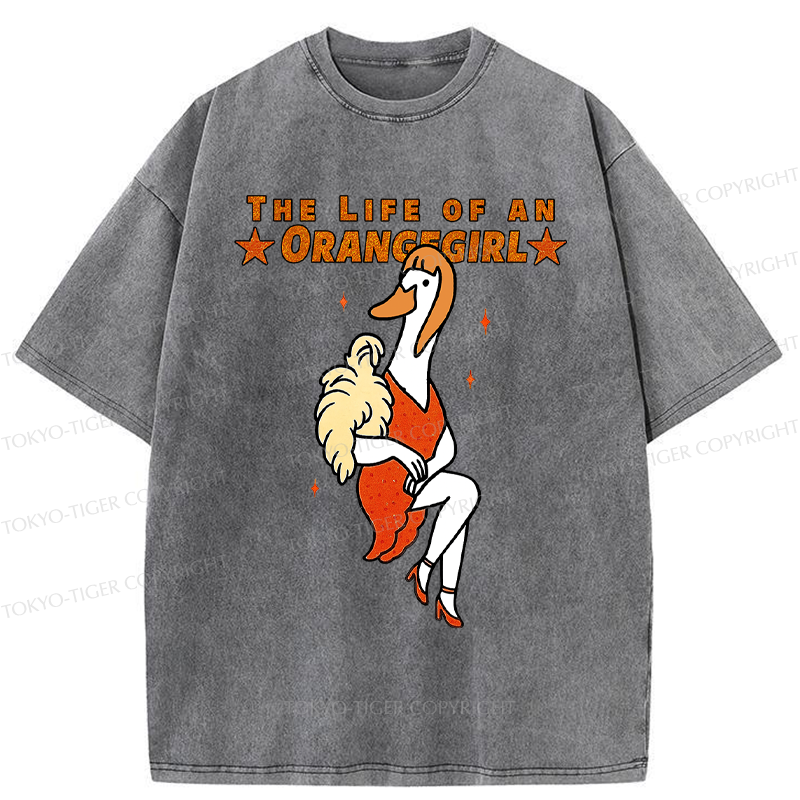 Tokyo-Tiger Funny Life of an Orangegirl Goose Washed T-Shirt