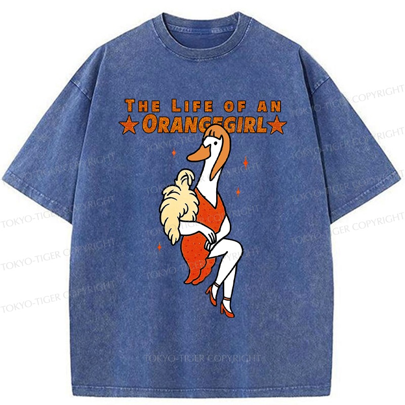 Tokyo-Tiger Funny Life of an Orangegirl Goose Washed T-Shirt