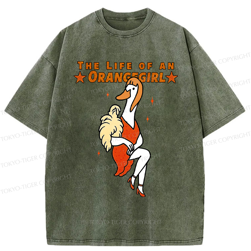 Tokyo-Tiger Funny Life of an Orangegirl Goose Washed T-Shirt