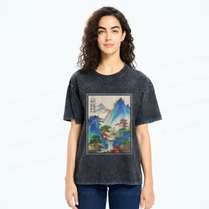 Tokyo-Tiger Japanese Mountain And River Attractions Washed T-Shirt