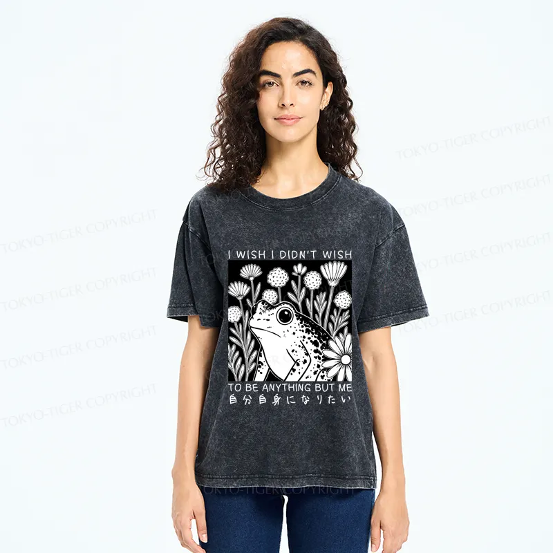 Tokyo-Tiger Be yourself Frog Flower Woodblock Washed T-Shirt