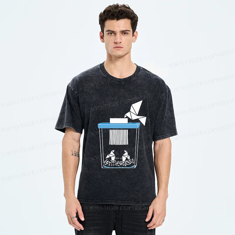 Tokyo-Tiger Funny Paper-cut Crane Washed T-Shirt