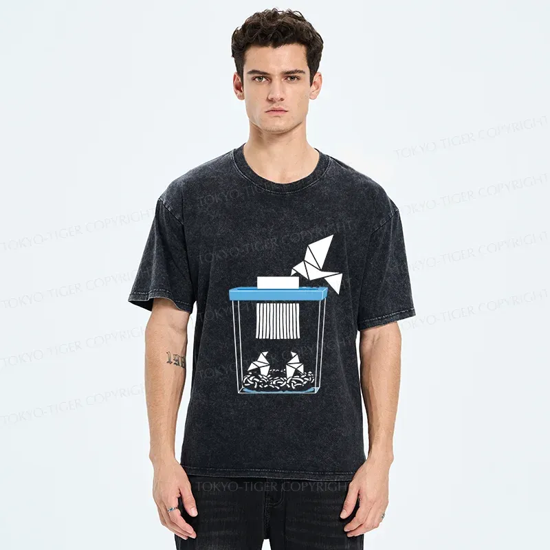 Tokyo-Tiger Funny Paper-cut Crane Washed T-Shirt