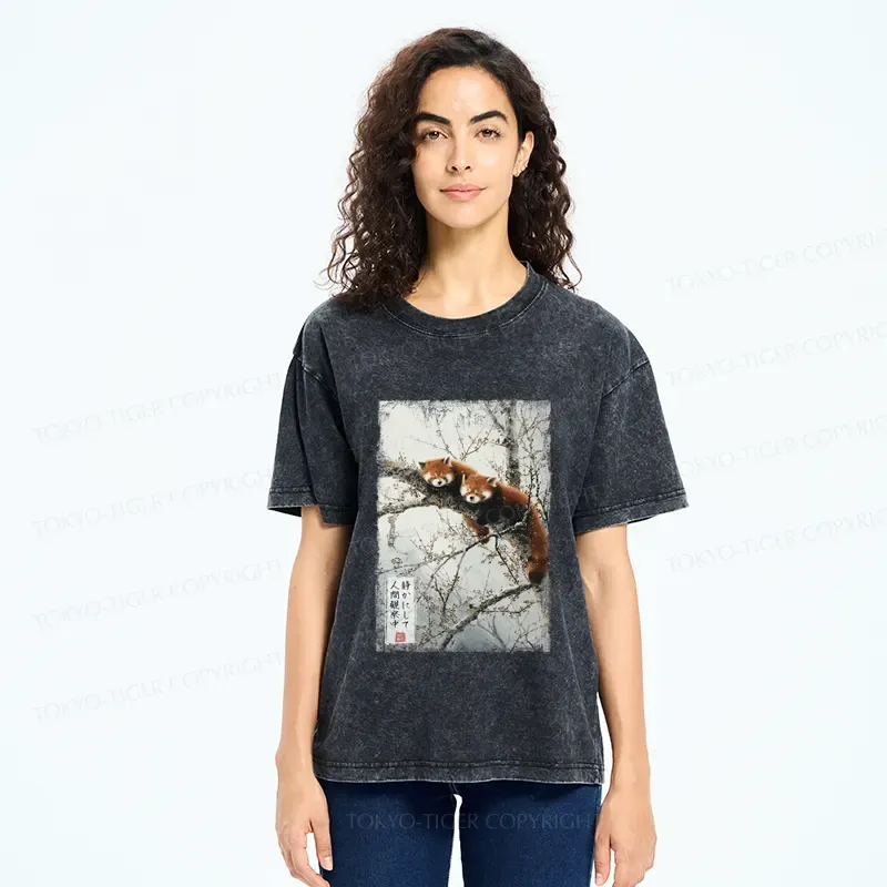 Tokyo-Tiger A funny red panda is quietly watching you Washed T-Shirt