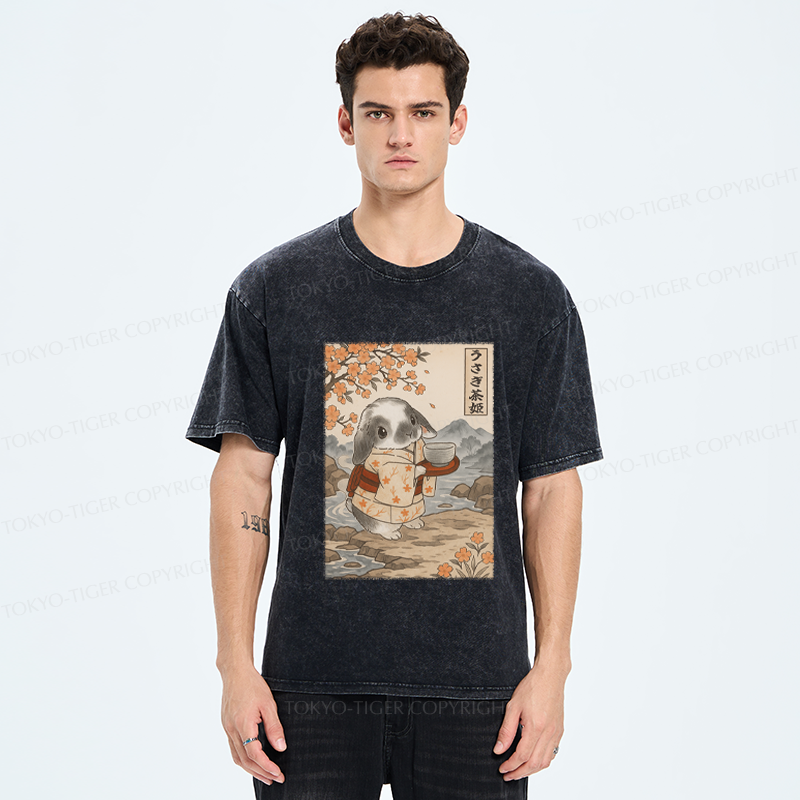 Tokyo-Tiger Ukiyoe Rabbit serves tea Poster Washed T-Shirt