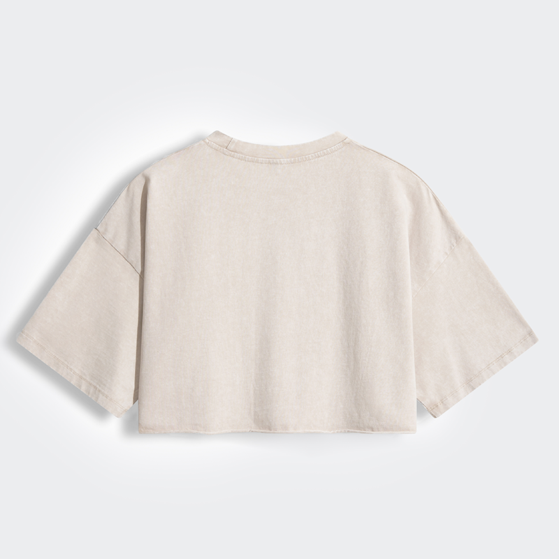 Tokyo-Tiger Cat Biting Arm Women's Washed Crop T-Shirt