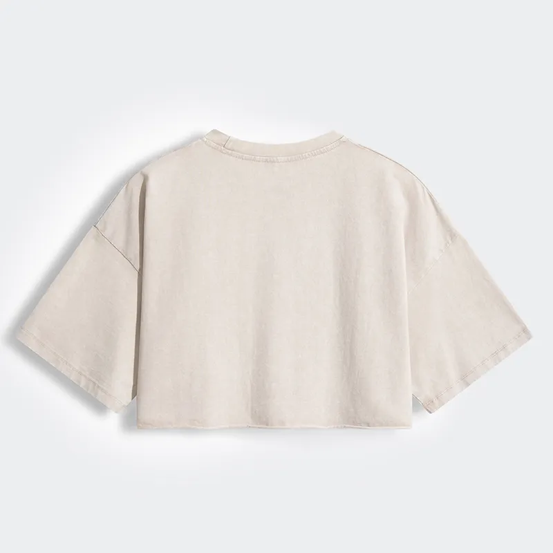 Tokyo-Tiger Cat Biting Arm Women's Washed Crop T-Shirt