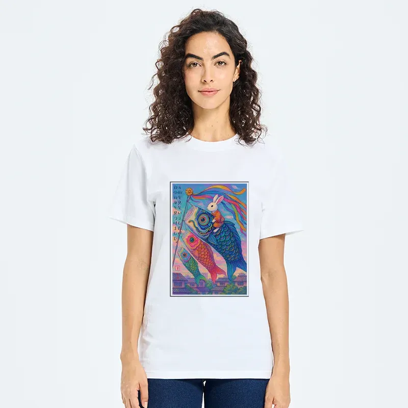 Tokyo-Tiger Ukiyoe Rabbit Ride Carp Streamer Poster T-Shirt