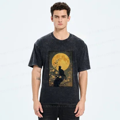 Tokyo-Tiger  Cat In The Moonlight Washed T-Shirt