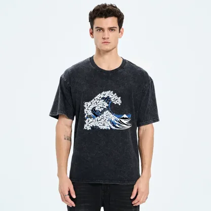 Tokyo-Tiger Japanese Cat Wave Washed T-Shirt