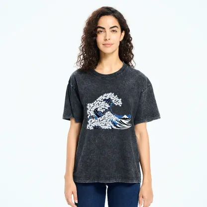 Tokyo-Tiger Japanese Cat Wave Washed T-Shirt