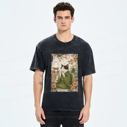 Tokyo-Tiger The Tea Ceremony Cat That Expects Nothing  Washed T-Shirt