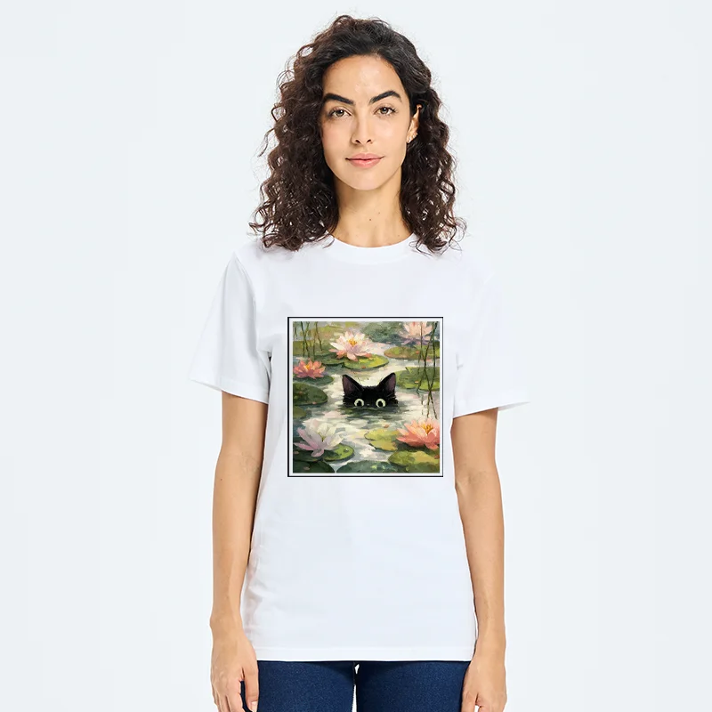 Tokyo-Tiger Black Cat and Lotus Flower Classic T-Shirt