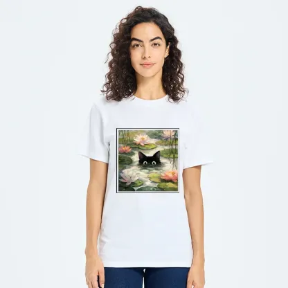 Tokyo-Tiger Black Cat and Lotus Flower Classic T-Shirt