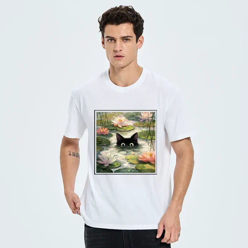 Tokyo-Tiger Black Cat and Lotus Flower Classic T-Shirt