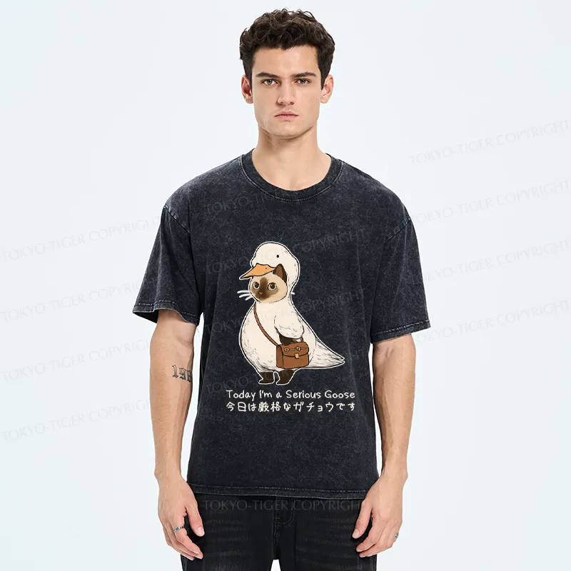 Tokyo-Tiger Funny Cat to be Serious Goose meme Washed T-Shirt