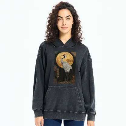 Tokyo-Tiger Vintage Japanese Crane Kanji Washed Hoodie
