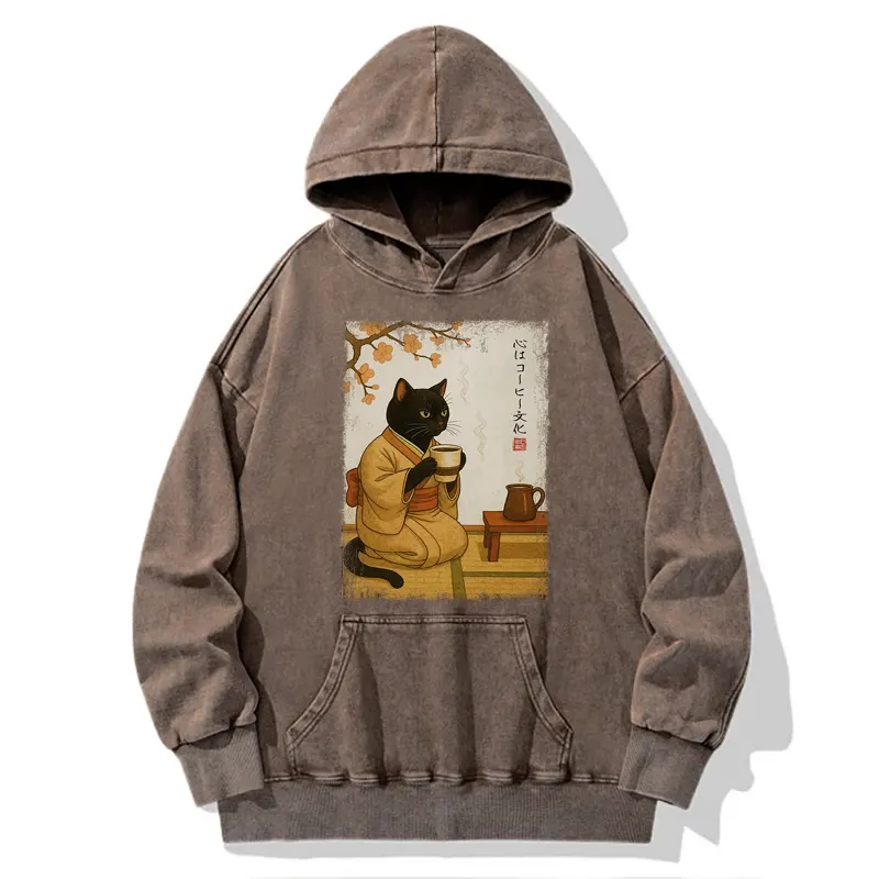Tokyo-Tiger Cat Heart Full Of Coffee Washed Hoodie