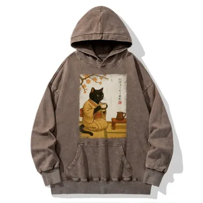 Tokyo-Tiger Cat Heart Full Of Coffee Washed Hoodie