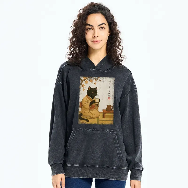Tokyo-Tiger Cat Heart Full Of Coffee Washed Hoodie