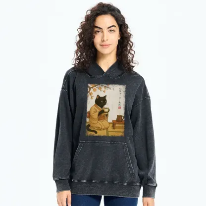Tokyo-Tiger Cat Heart Full Of Coffee Washed Hoodie