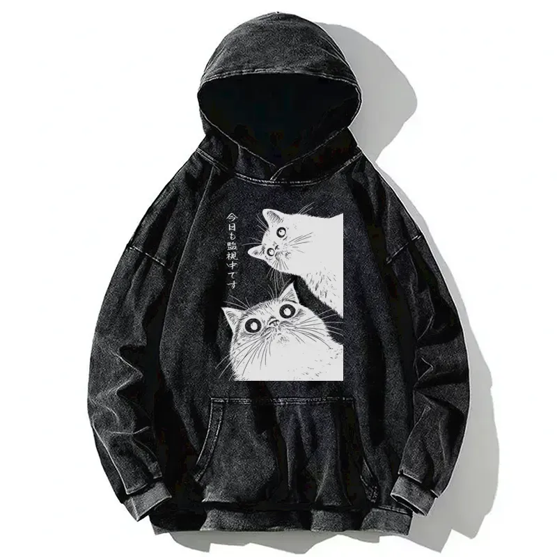 Tokyo-Tiger The Cat Is Watching Today Washed Hoodie