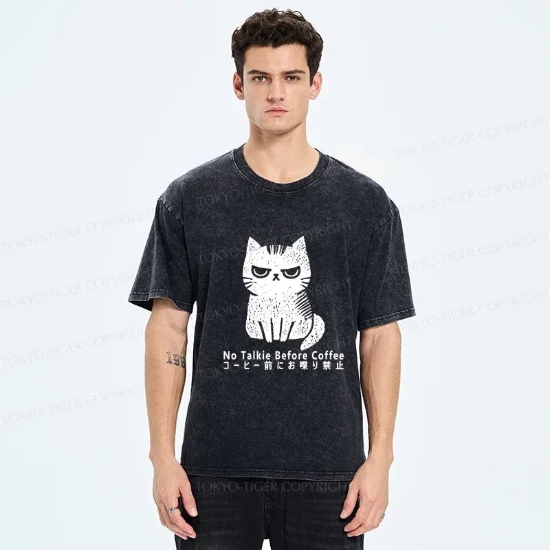 Tokyo-Tiger No Talkie Before Coffee Washed T-Shirt