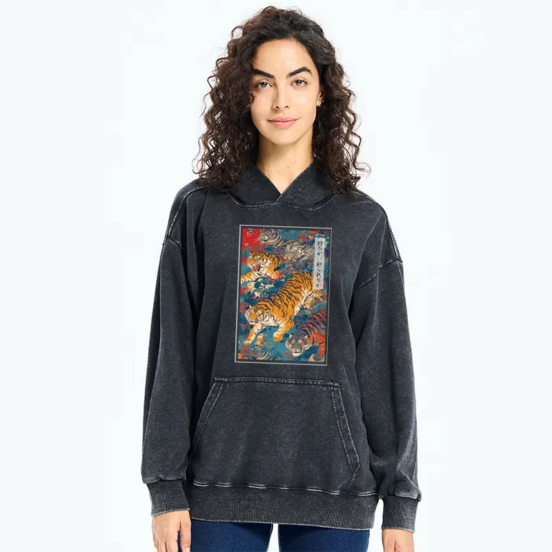 Tokyo-Tiger Retro Japanese Tigers Washed Hoodie