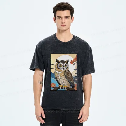 Tokyo-Tiger Owl Ukiyo-e Washed T-Shirt