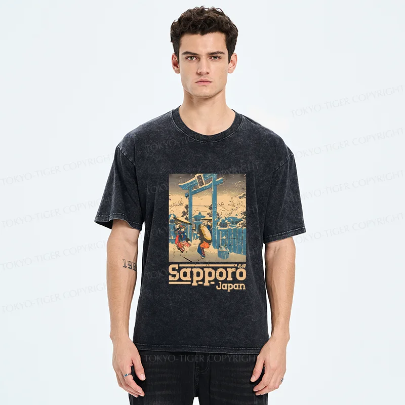 Tokyo-Tiger Sapporo Snow Scene Washed T-Shirt