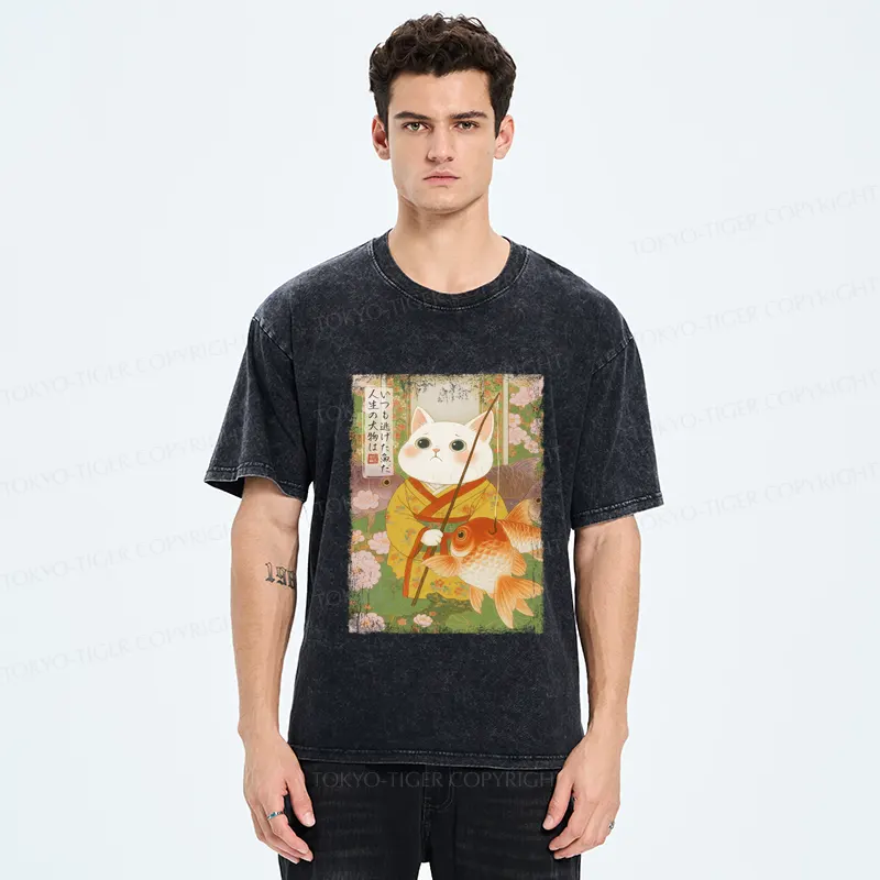 Tokyo-Tiger A Tale of Cat and Fish Washed T-Shirt