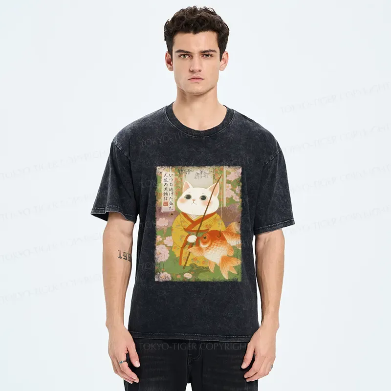 Tokyo-Tiger A Tale of Cat and Fish Washed T-Shirt