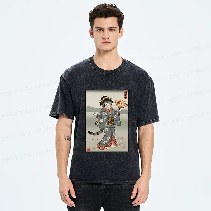 Tokyo-Tiger Cat Geisha Washed T-Shirt
