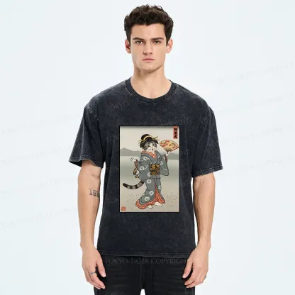 Tokyo-Tiger Cat Geisha Washed T-Shirt