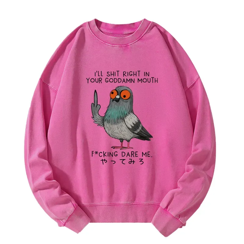 Tokyo-Tiger Angry Pigeon Funny Washed Sweatshirt