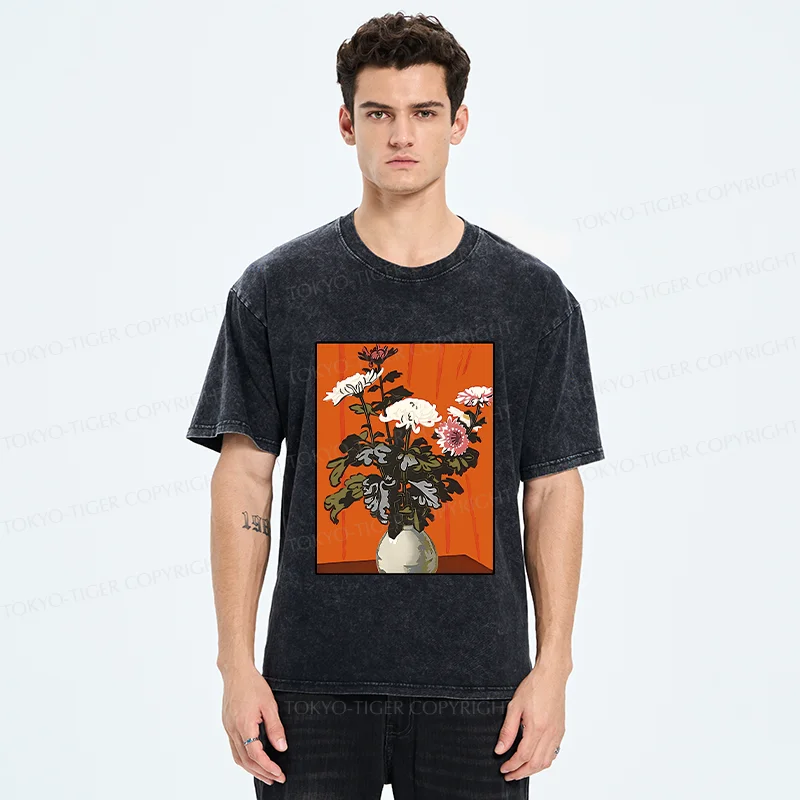 Tokyo-Tiger Japanese Flowers Washed T-Shirt