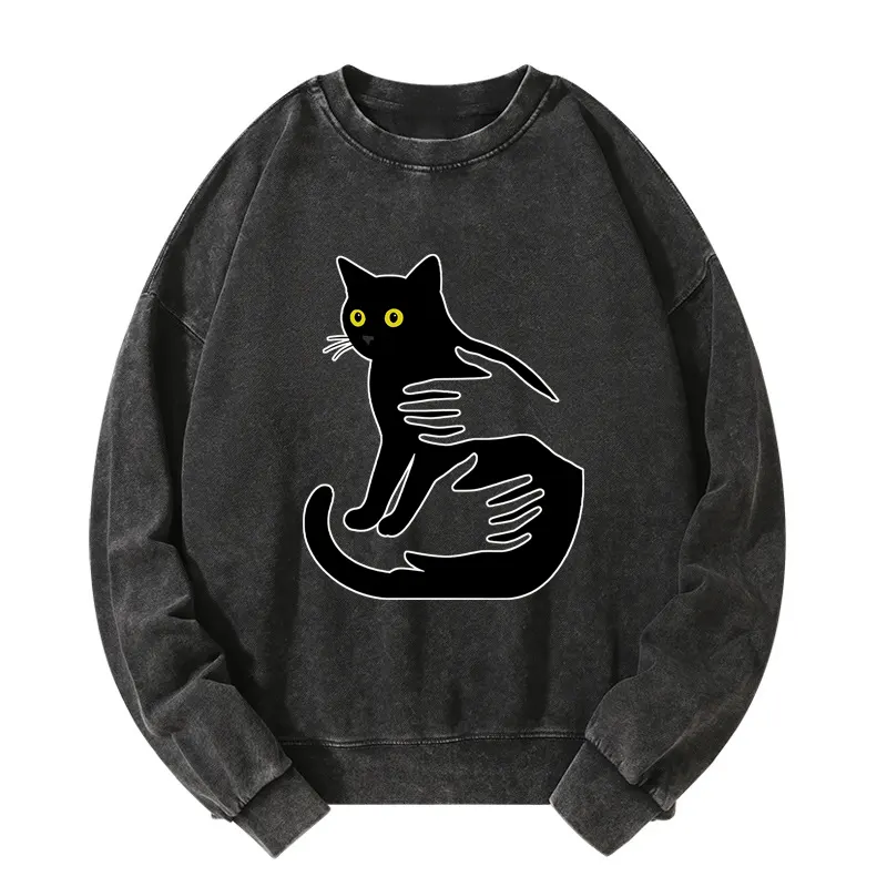 Tokyo-Tiger Hug A Black Cat Washed Sweatshirt