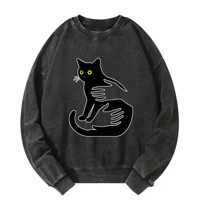 Tokyo-Tiger Hug A Black Cat Washed Sweatshirt