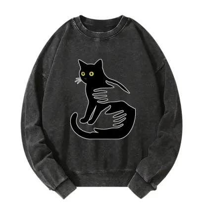Tokyo-Tiger Hug A Black Cat Washed Sweatshirt