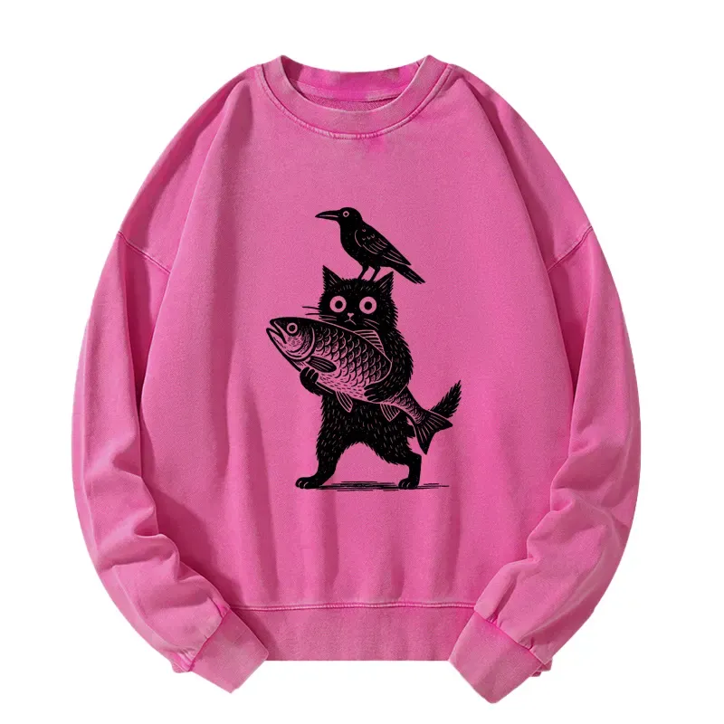 Tokyo-Tiger Black Animals Funny Washed Sweatshirt