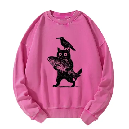 Tokyo-Tiger Black Animals Funny Washed Sweatshirt