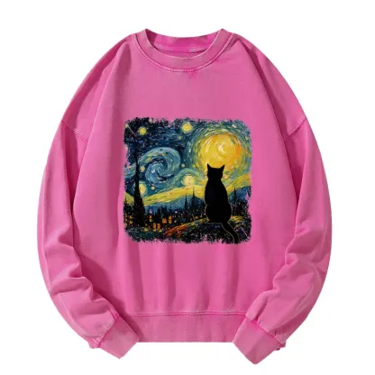 Tokyo-Tiger The Starry Night Cat Washed Sweatshirt