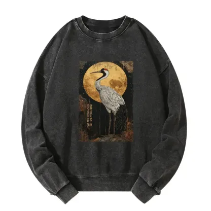 Tokyo-Tiger Vintage Japanese Crane Kanji Washed Sweatshirt